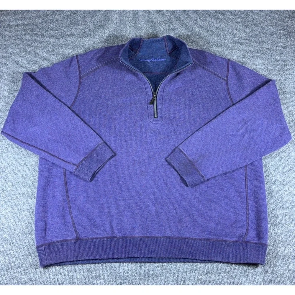 Tommy Bahama Mens 1/4 Zip Pullover Sweater Purple Heathered XL